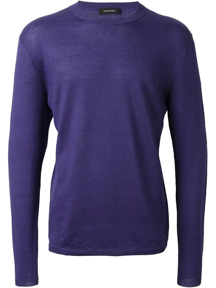 Ermenegildo Zegna Crew Neck Jumper, Men's, Size: 52, Blue, Linen/flax
