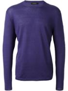 Ermenegildo Zegna Crew Neck Jumper, Men's, Size: 52, Blue, Linen/flax