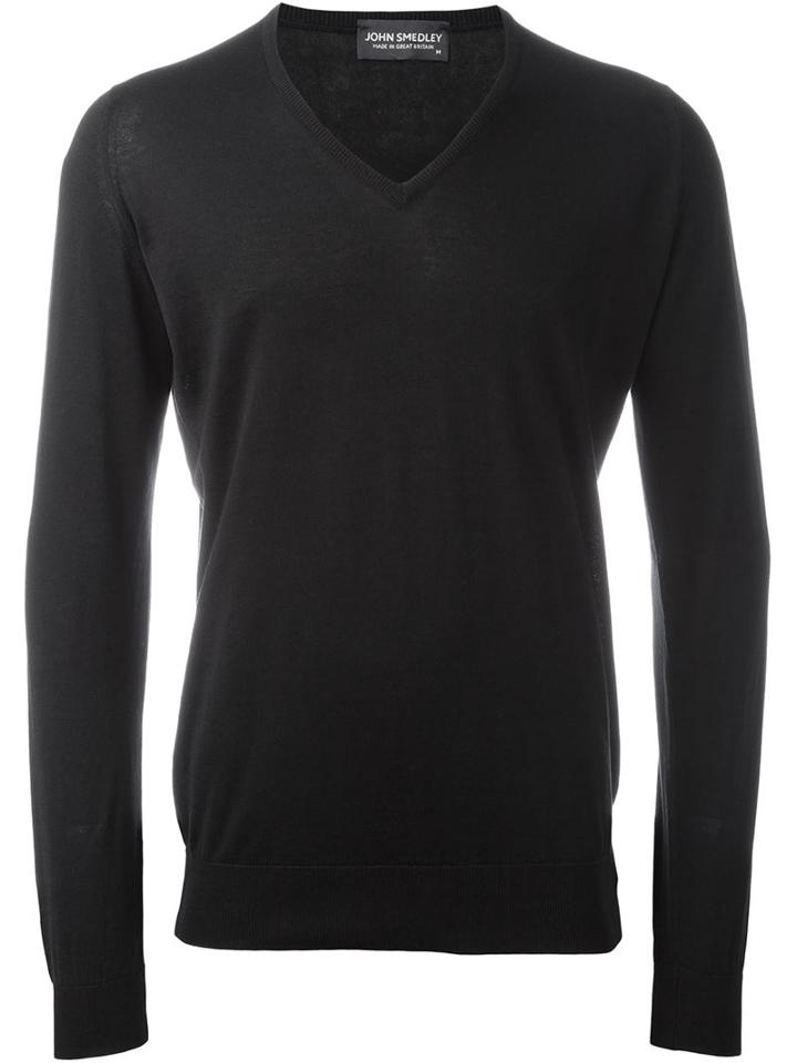 John Smedley V-neck Sweater, Men's, Size: Xxl, Black, Cotton
