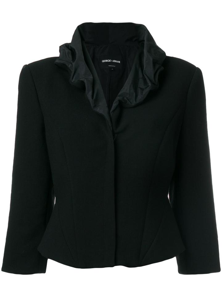 Giorgio Armani Vintage Ruffled Collar Jacket - Black