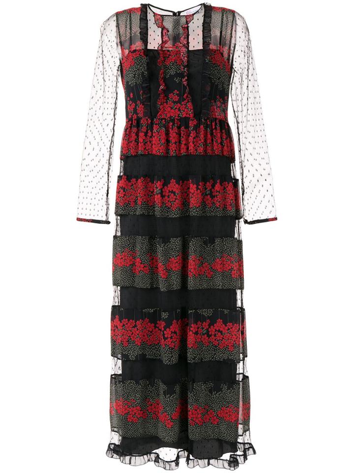 Red Valentino Floral Panels Long Dress - Black