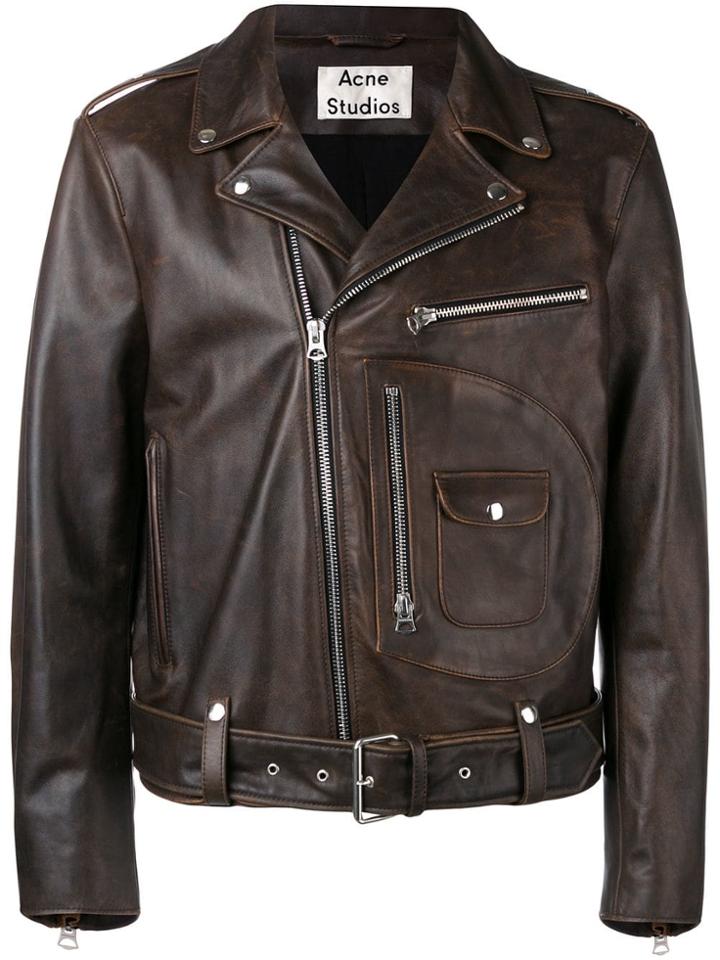 Acne Studios Aged Leather Motorcycle Jacket - Brown