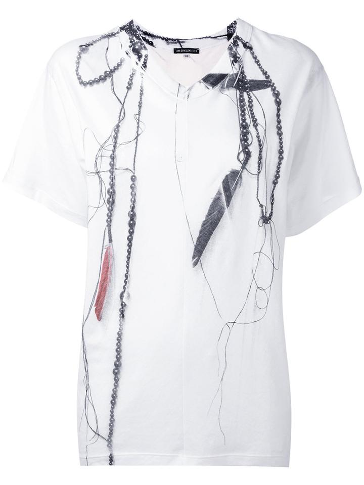 Ann Demeulemeester - Trompe L'oeil Print T-shirt - Women - Cotton - 38, White, Cotton