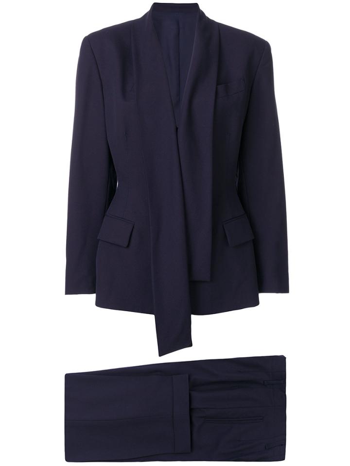 Jean Paul Gaultier Vintage Scarf Collar Blazer And Trouser Suit - Blue
