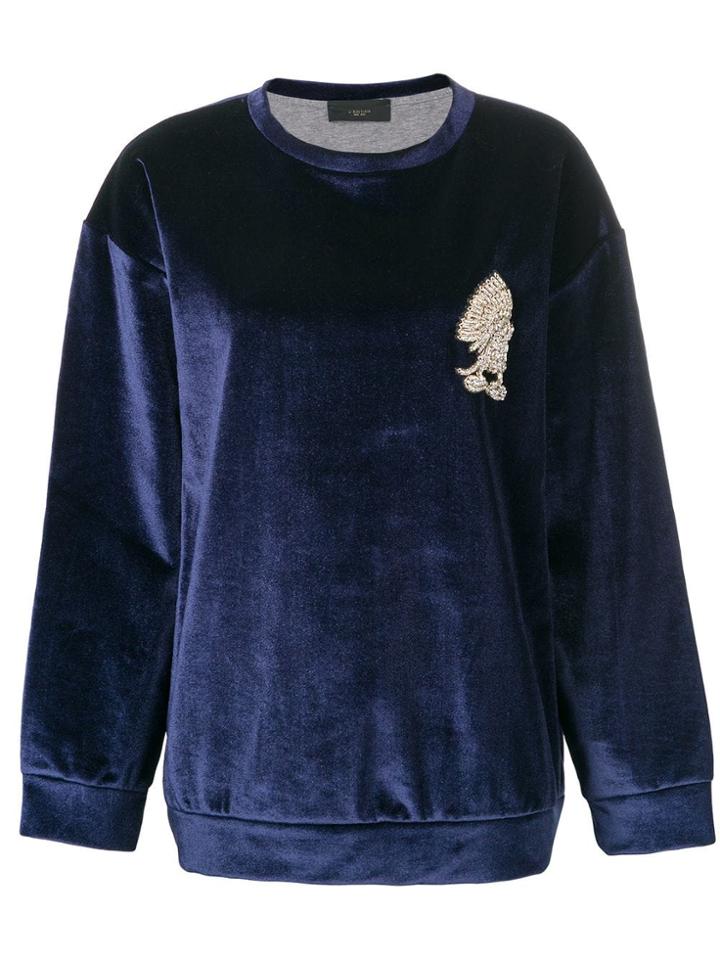 Lédition Embellished Detail Velvet Sweatshirt - Blue