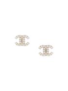 Chanel Pre-owned Cc Logos Imitation Pearl Earrings - Silver