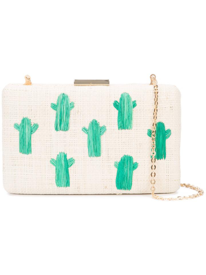 Kayu - Cactus Embroidery Woven Clutch - Women - Straw - One Size, Nude/neutrals, Straw