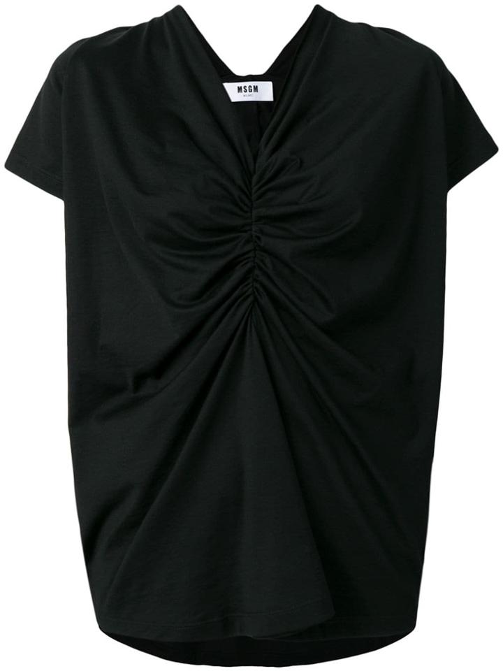 Msgm V-neck Ruched T-shirt - Black