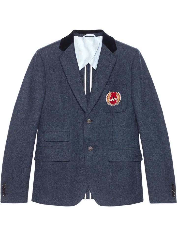 Gucci Cambridge Felt Jacket With Crest - Blue