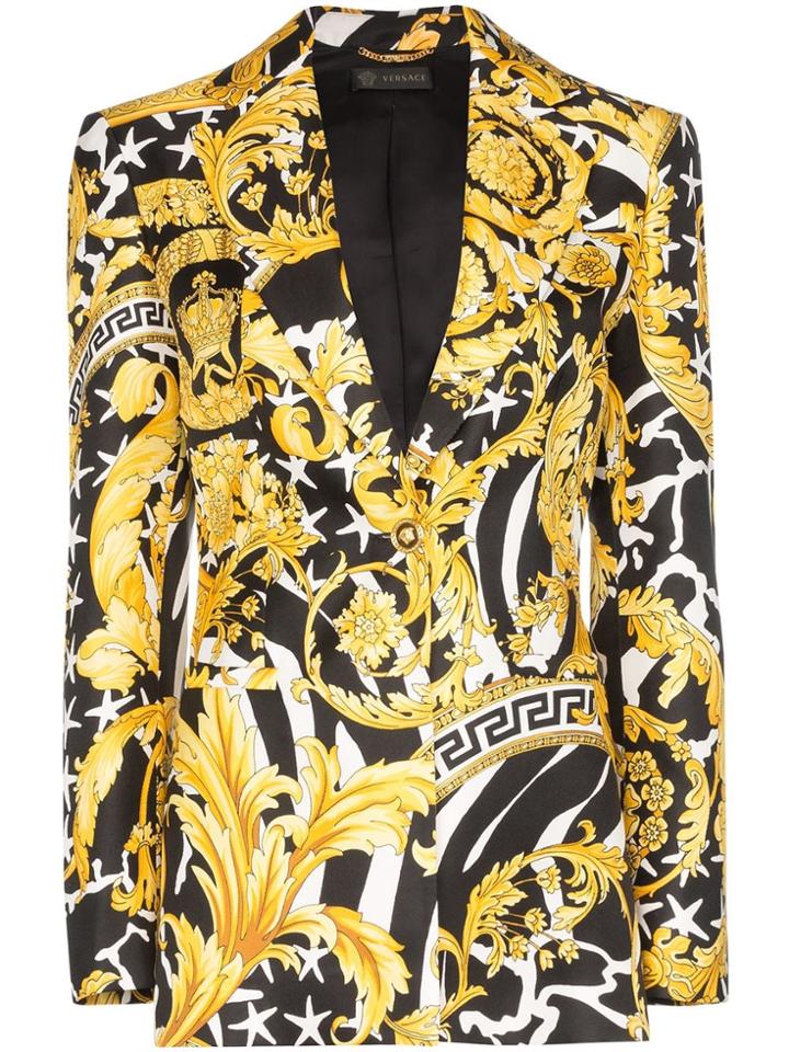 Versace Baroque-print Single-breasted Blazer - Black