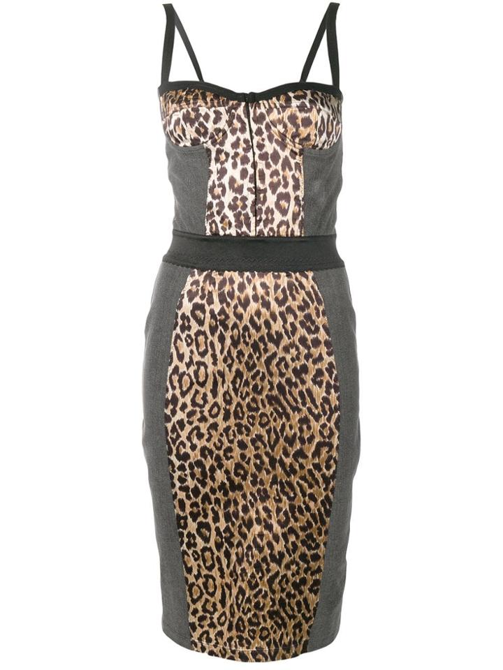 Dolce & Gabbana Vintage Leopard Print Denim Bustier Dress - Grey