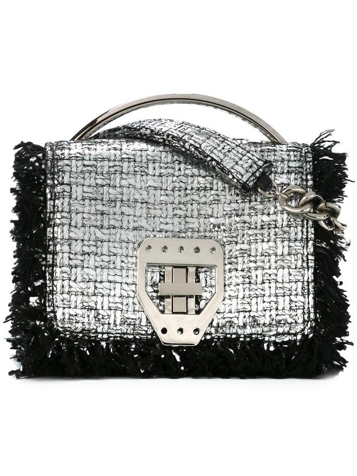 Msgm Fringe Trim Woven Satchel Bag, Women's, Grey