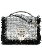 Msgm Fringe Trim Woven Satchel Bag, Women's, Grey