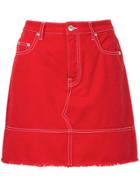 Msgm Frayed Denim Skirt - Red