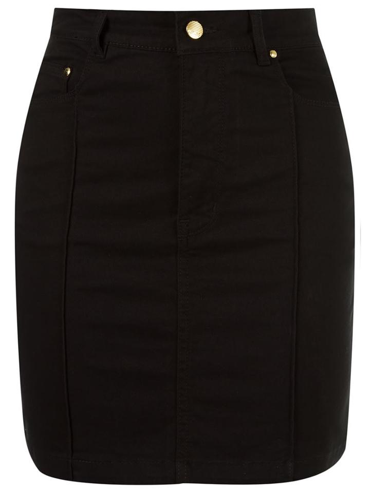 Amapô High Waist Fitted Denim Skirt, Women's, Size: 36, Black, Cotton/spandex/elastane