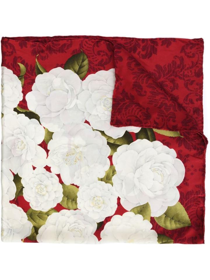 Chanel Vintage Camellia Print Scarf, Women's, Red