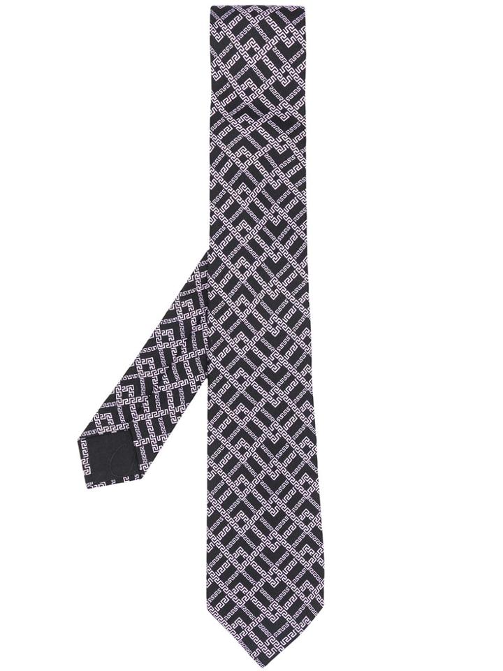 Versace Greek Key Patterned Tie - Black