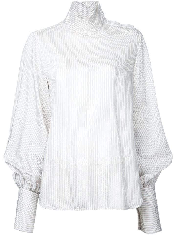 Bassike - Striped Funnel Neck Top - Women - Silk/viscose - 6, White, Silk/viscose