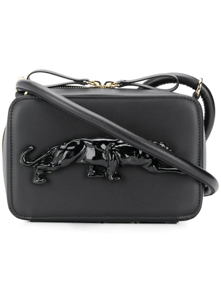 Krizia Vintage Debossed Panther Crossbody Bag - Black