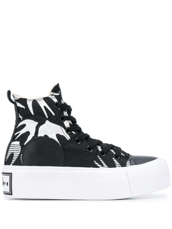 Mcq Alexander Mcqueen Swallow Print Platform Sneakers - Black