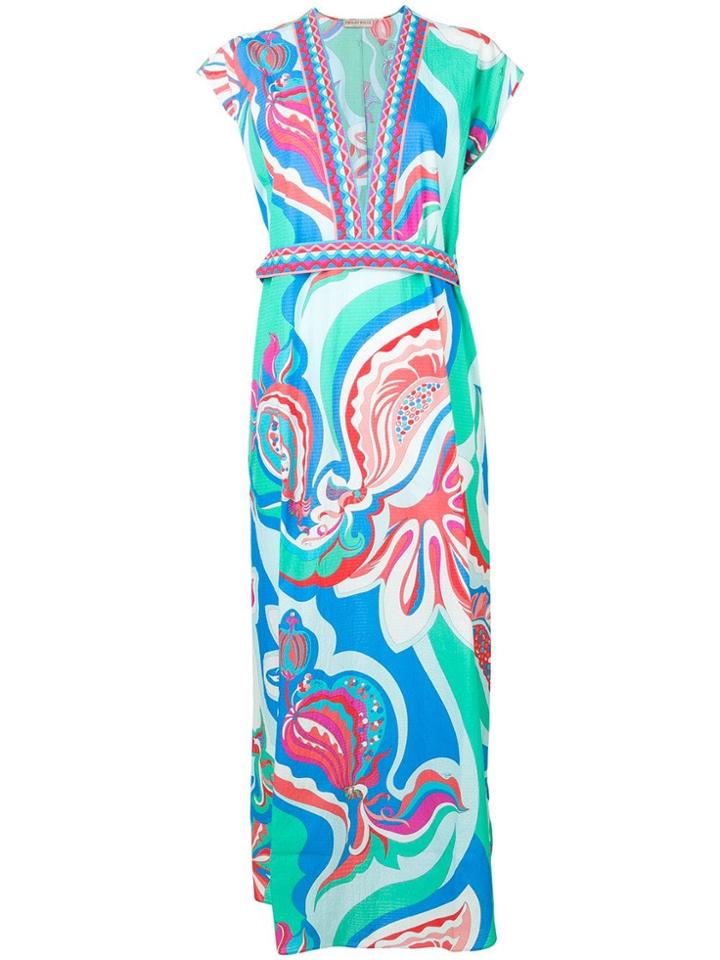 Emilio Pucci Badea Print Deep V-neck Seersucker Dress - Blue