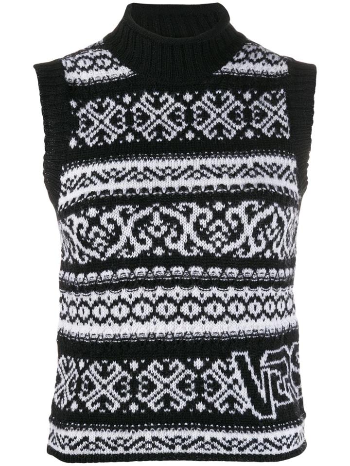 Versace Intarsia Fair Isle Jumper - Black