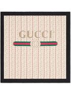 Gucci Gucci Logo Rose Print Silk Scarf - Neutrals