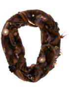 Liska Embellished Fur Scarf - Brown