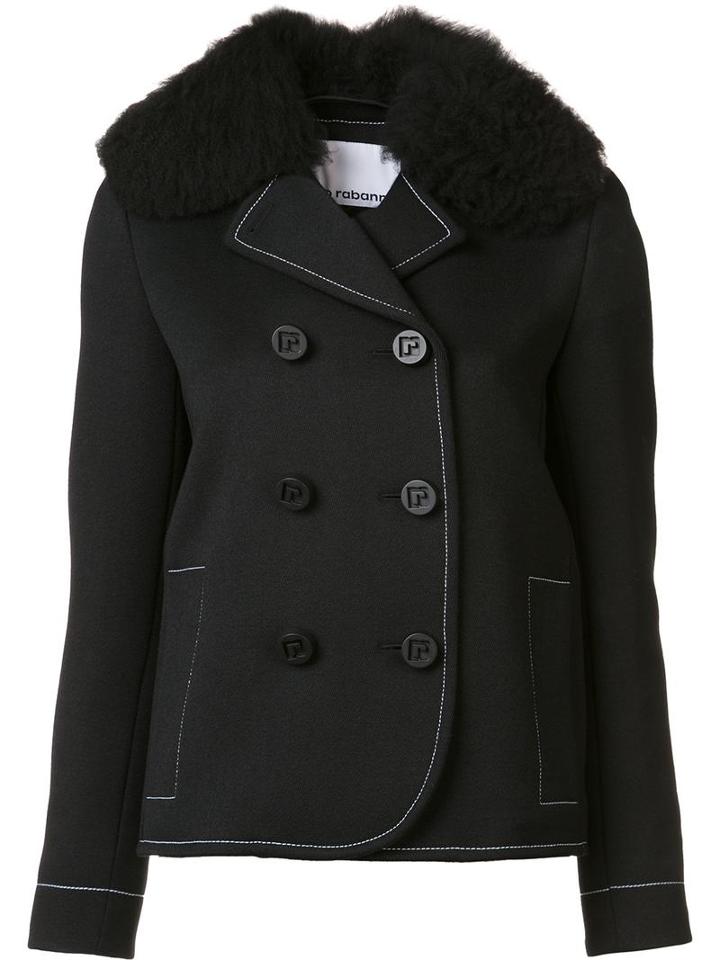 Paco Rabanne Double Breasted Peacoat, Women's, Size: 40, Black, Nylon/wool