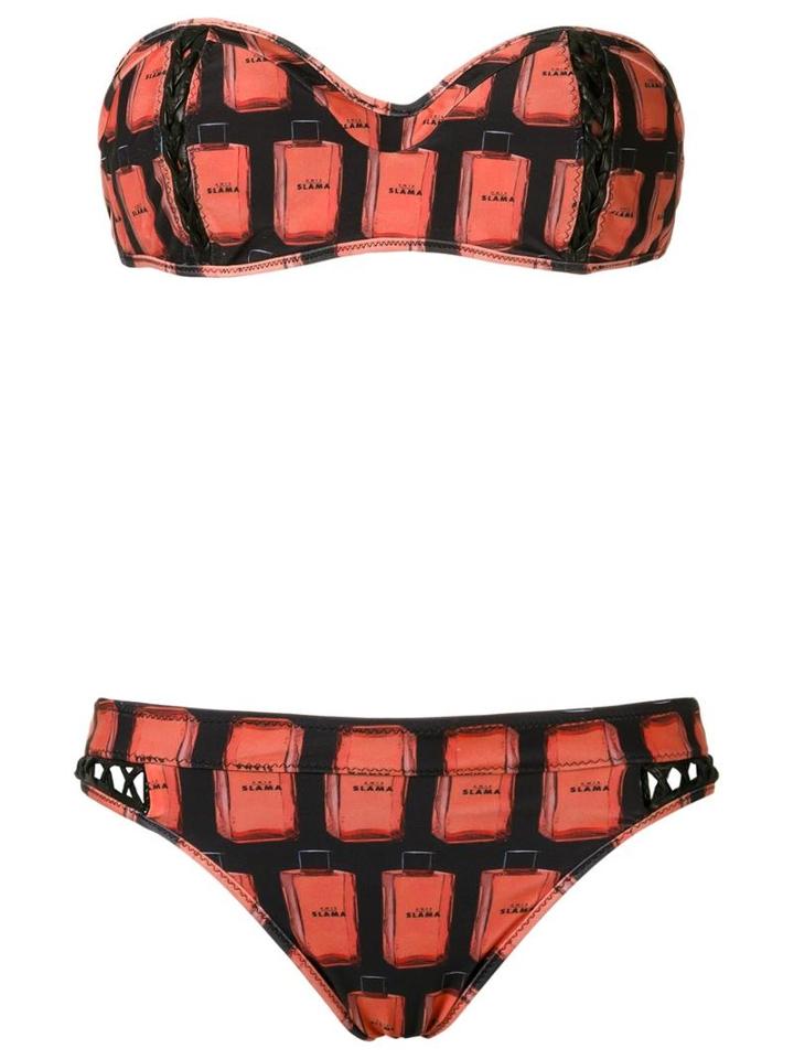 Amir Slama Printed Strapless Bikini Set, Women's, Size: P, Black, Elastodiene