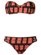 Amir Slama Printed Strapless Bikini Set, Women's, Size: P, Black, Elastodiene