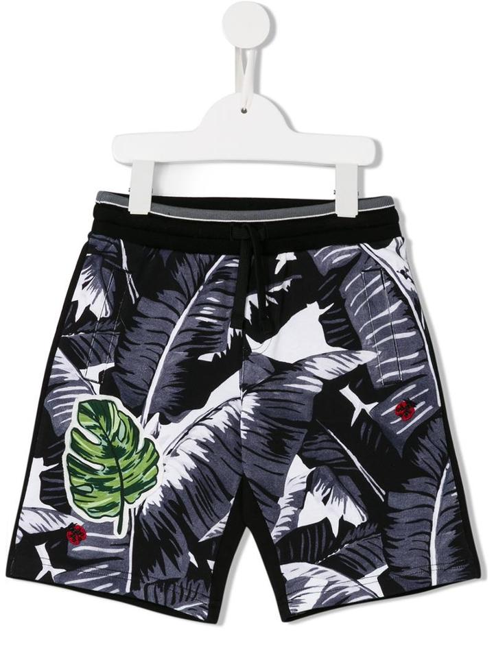 Dolce & Gabbana Kids Banana Leaf Print Shorts, Boy's, Size: 12 Yrs, Black
