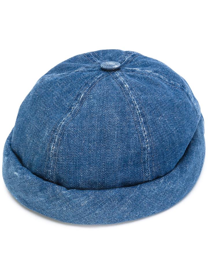 Beton Cire - Miki Hat - Unisex - Cotton/calf Leather - One Size, Blue, Cotton/calf Leather