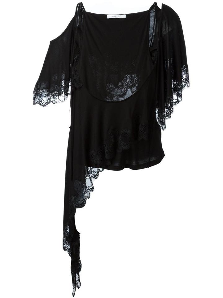 Givenchy Asymmetric Lace Trim Top - Black