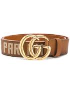 Gucci Embroidered Double G Buckle Belt - Brown