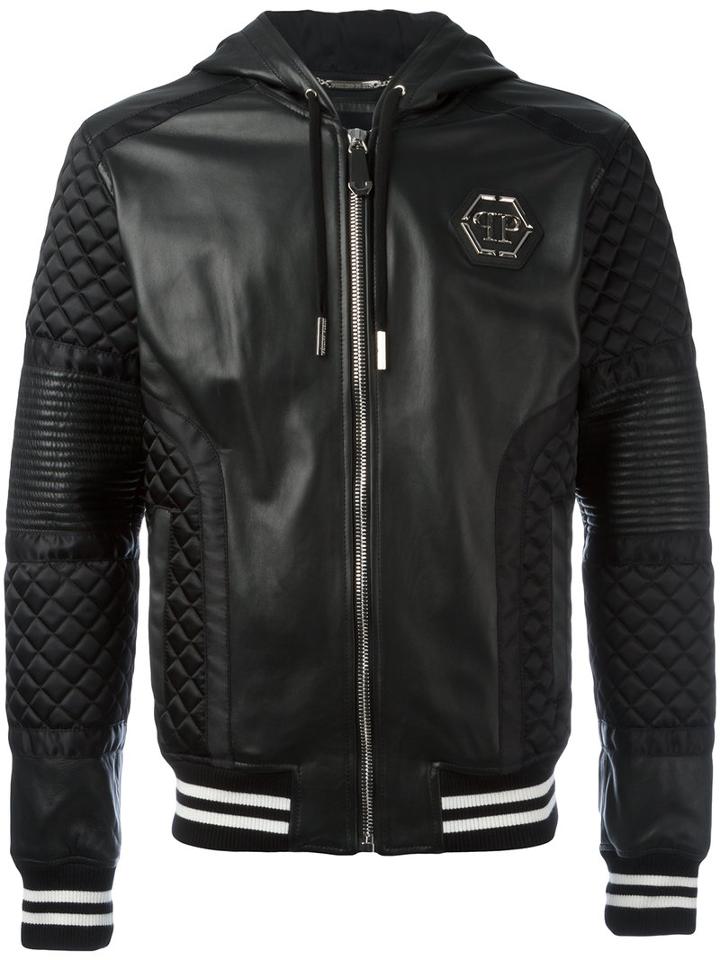 Philipp Plein Now Stop Jacket, Men's, Size: Medium, Black, Sheep Skin/shearling/polyamide/viscose