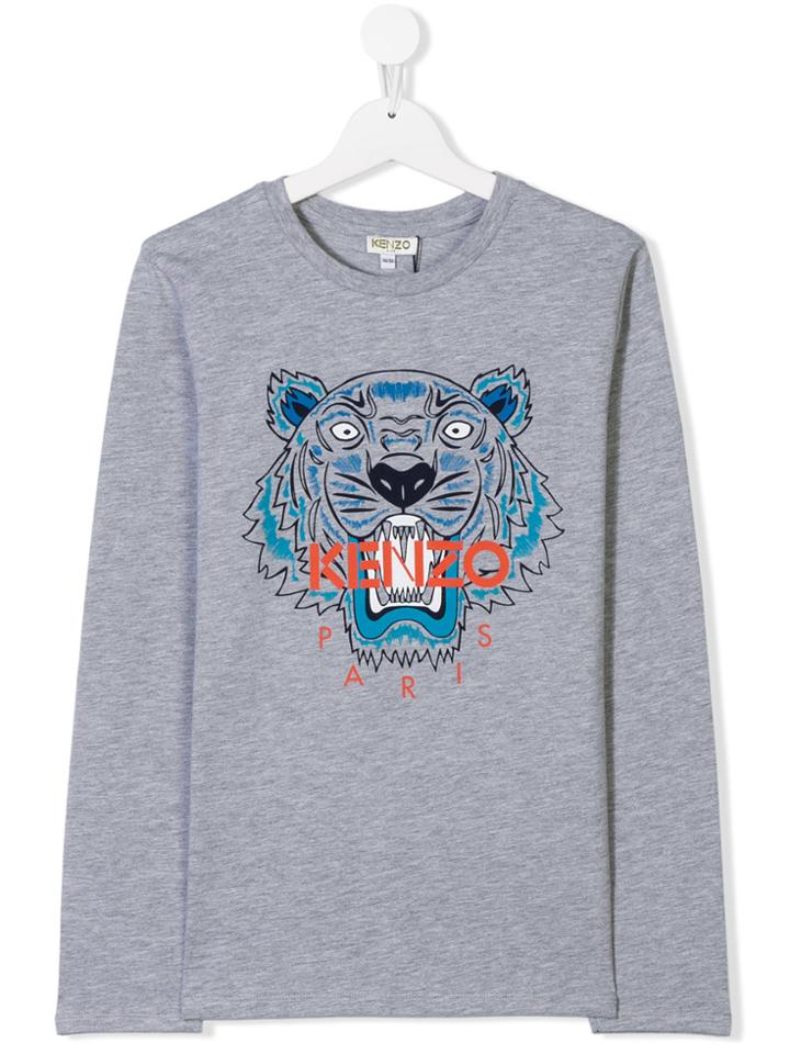Kenzo Kids Tiger Logo Long-sleeve Top - Grey