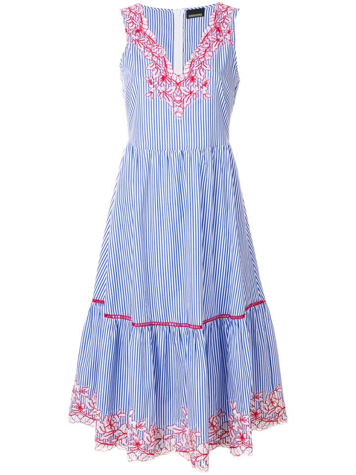 Ermanno Ermanno Embroidered Striped Midi Dress - Blue