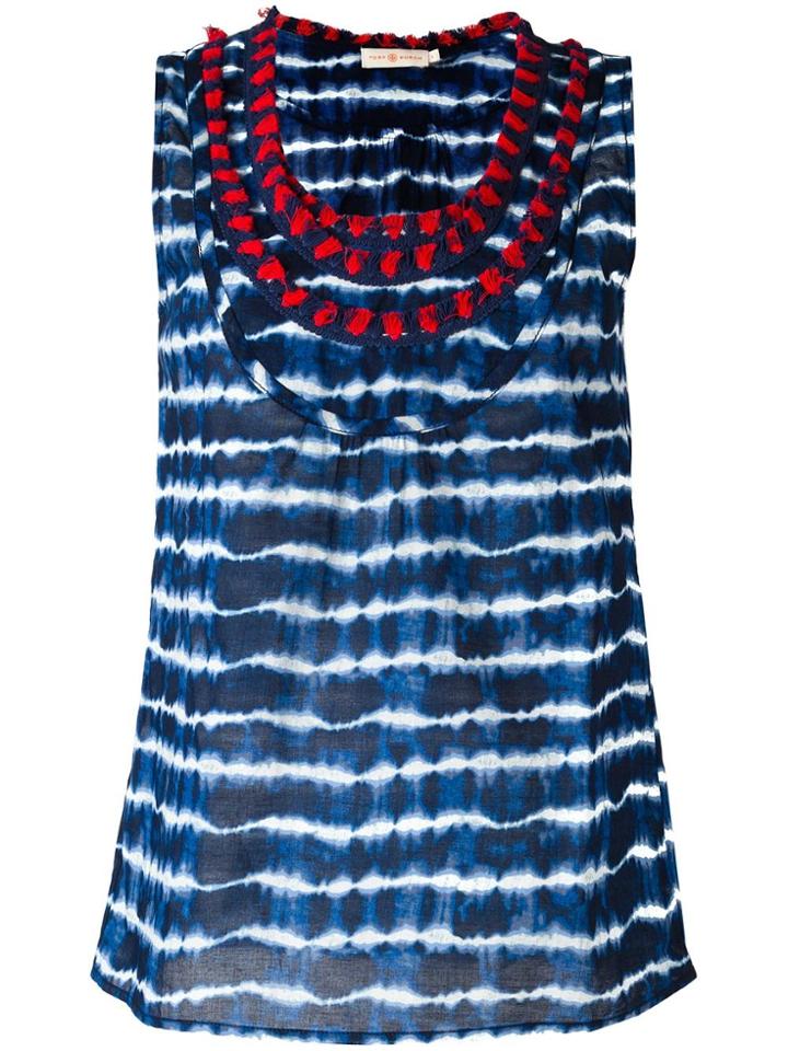 Tory Burch Embellished Neck Striped Tank - Blue