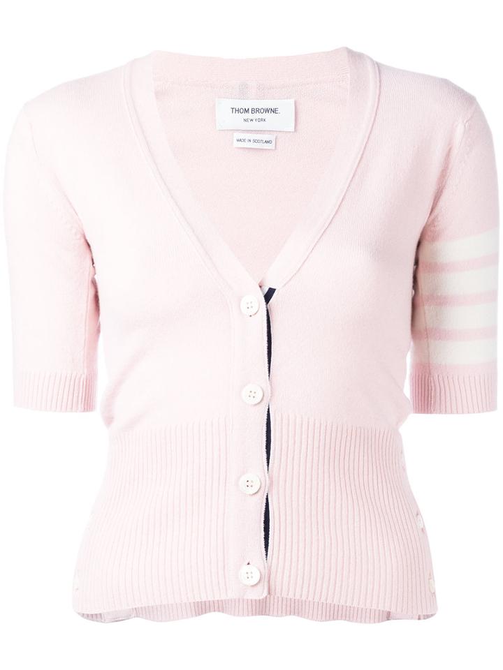 Thom Browne Striped Trim Cardigan, Women's, Size: 40, Pink/purple, Cashmere