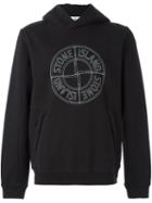 Stone Island Logo Print Hoodie, Men's, Size: Xl, Black, Cotton