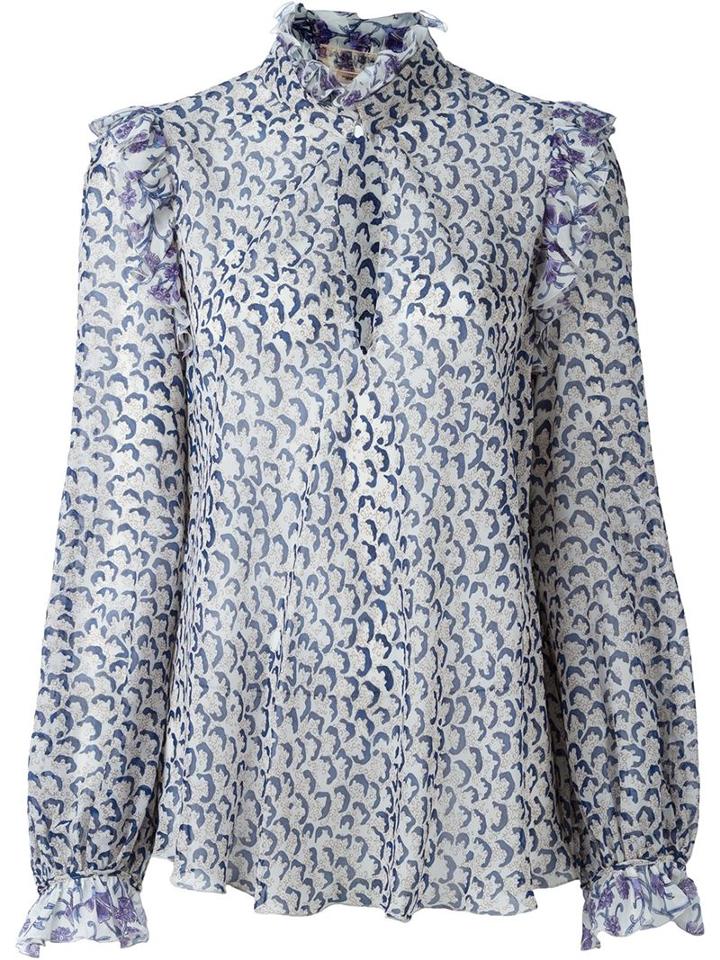 Giambattista Valli Printed Blouse, Women's, Size: 42, Blue, Silk