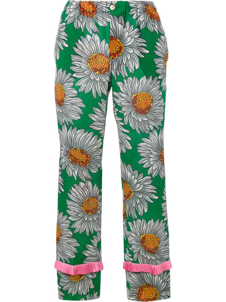 Gucci Floral Print Trousers, Women's, Size: 38, Green, Silk/acetate