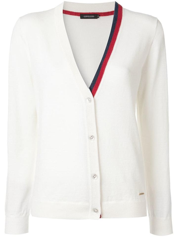 Loveless Contrasting Collar Cardigan - White