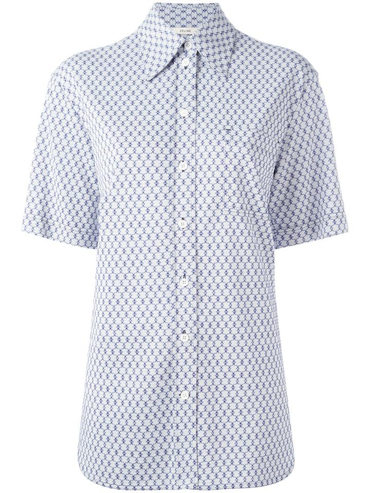 Céline Grid Print Shirt, Women's, Size: 38, Blue, Cotton/viscose