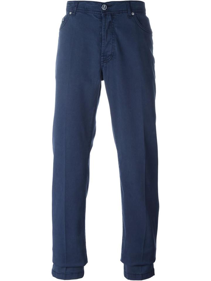 Kiton Straight Leg Chinos, Men's, Size: 31, Blue, Cotton/spandex/elastane