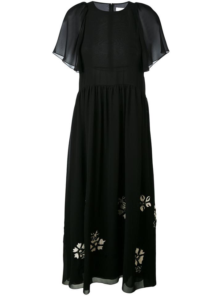 Chloé - Flower Appliqué Dress - Women - Silk/cotton/polyester - 34, Black, Silk/cotton/polyester