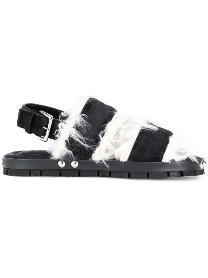 Marni Faux Fur Trim Sandals - Black