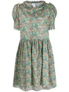 Horror Vacui Floral Flared Dress - Green