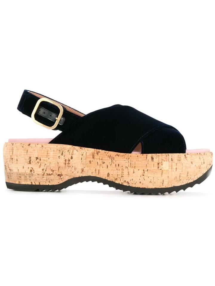 Marni Criss-cross Wedge Sandals - Blue